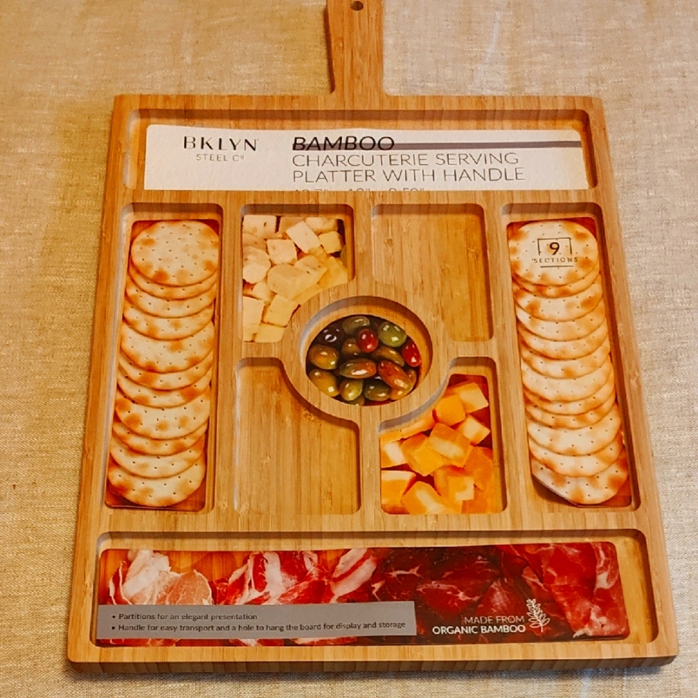 Bamboo Charcuterie Serving Platter with Handle